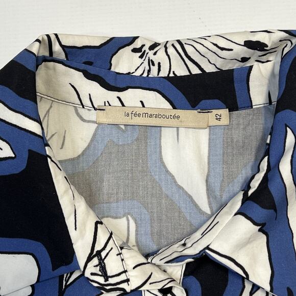 La Fee Maraboutee Floral Design Button Down Shirt Dress Sz 42FR/8US Blue - Picture 8 of 8